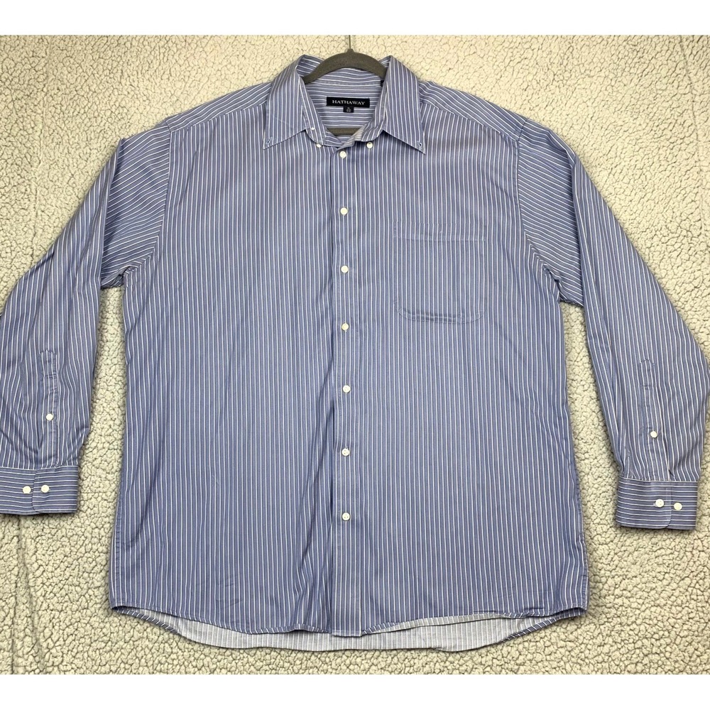 Hathaway Blue Pinstripe Button-Down Dress Shirt Men's XL 17.5 35/36‎ 100% Cotton